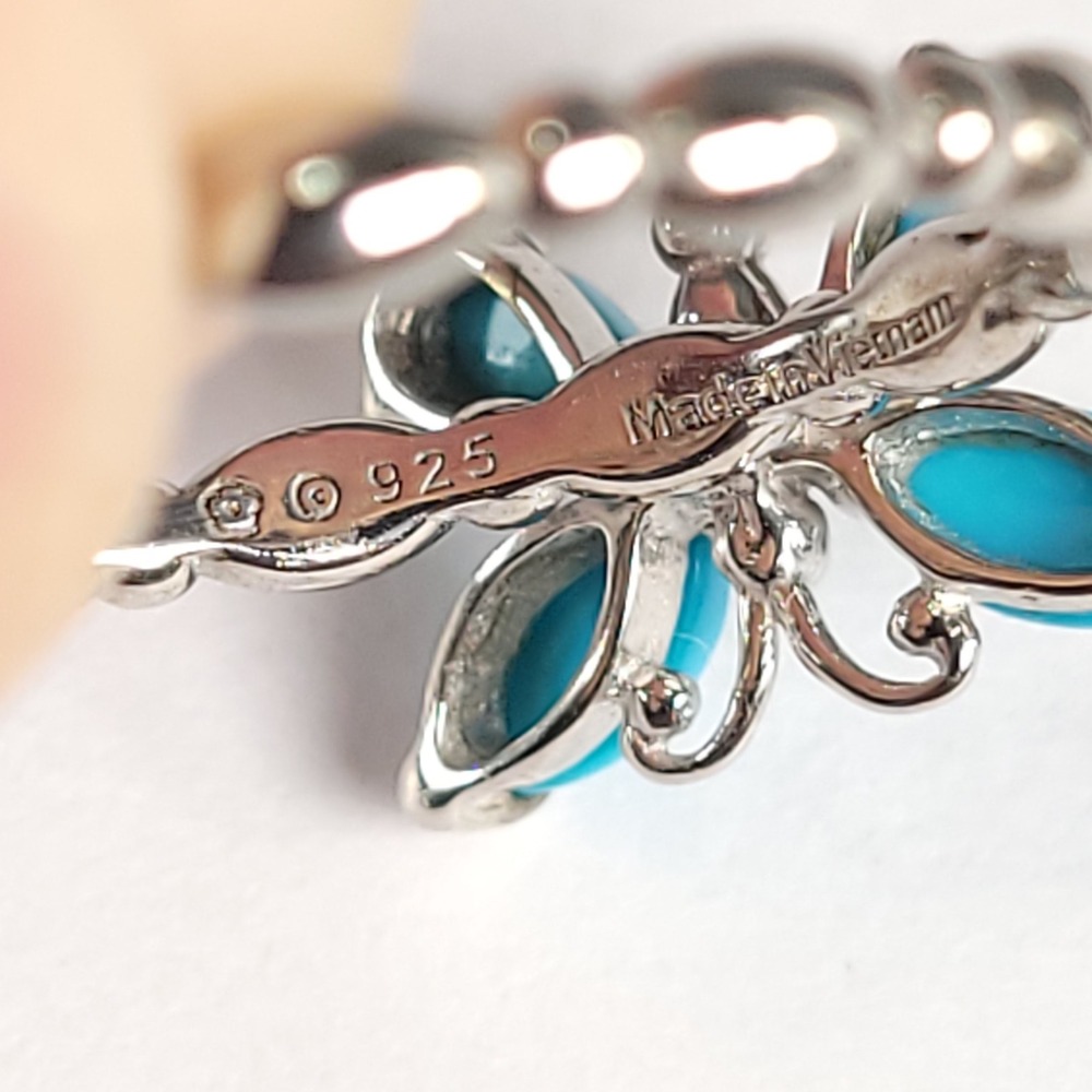 925 Sterling Silver Turquoise Butterfly Ring Size 9.75 Beaded Band Vietnam - Picture 4 of 7